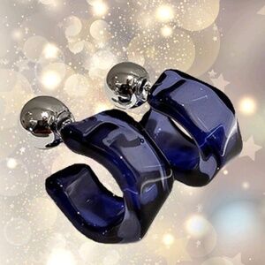 Elegant Blue Hoop Earrings 2 way lucite blue silver ball post style